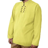 پیراهن الیاف طبیعی 8 دکمه لیمویی مردانه